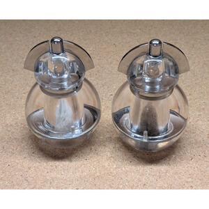 Pair Peugeot France Clear Acrylic Art Deco Grinder Set Chrome Modern 4.25" *READ